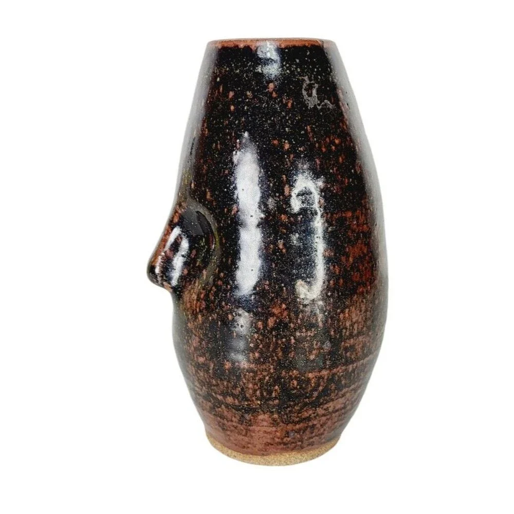 VTG MCM 60s Anthropomorphic Face Vase Clay Stoneware Pottery Studio Art Signed
